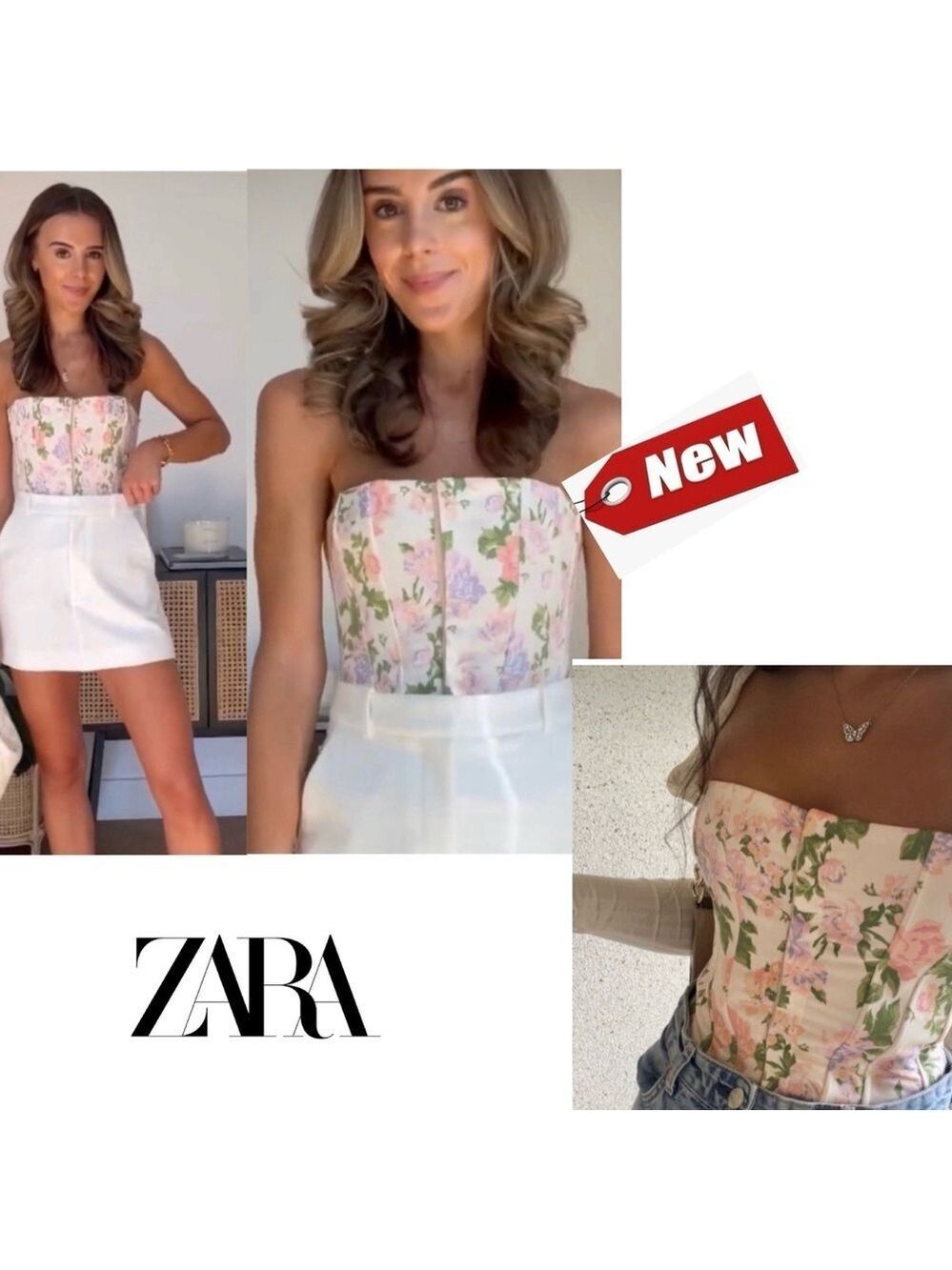 Zara pastel multicoloured floral flower print corset bustier crop top NWT
